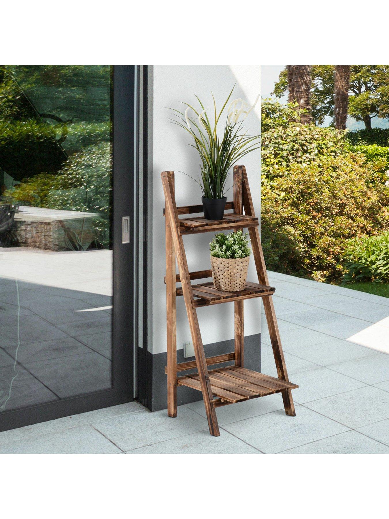 Product photograph of Outsunny 3 Tier Wooden Plant Stand Ladder from very.co.uk