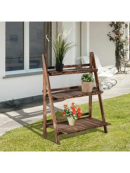 Product photograph of Outsunny Flower Pot 3-tier Fir Wood Stand 80lx37wx93hcms from very.co.uk