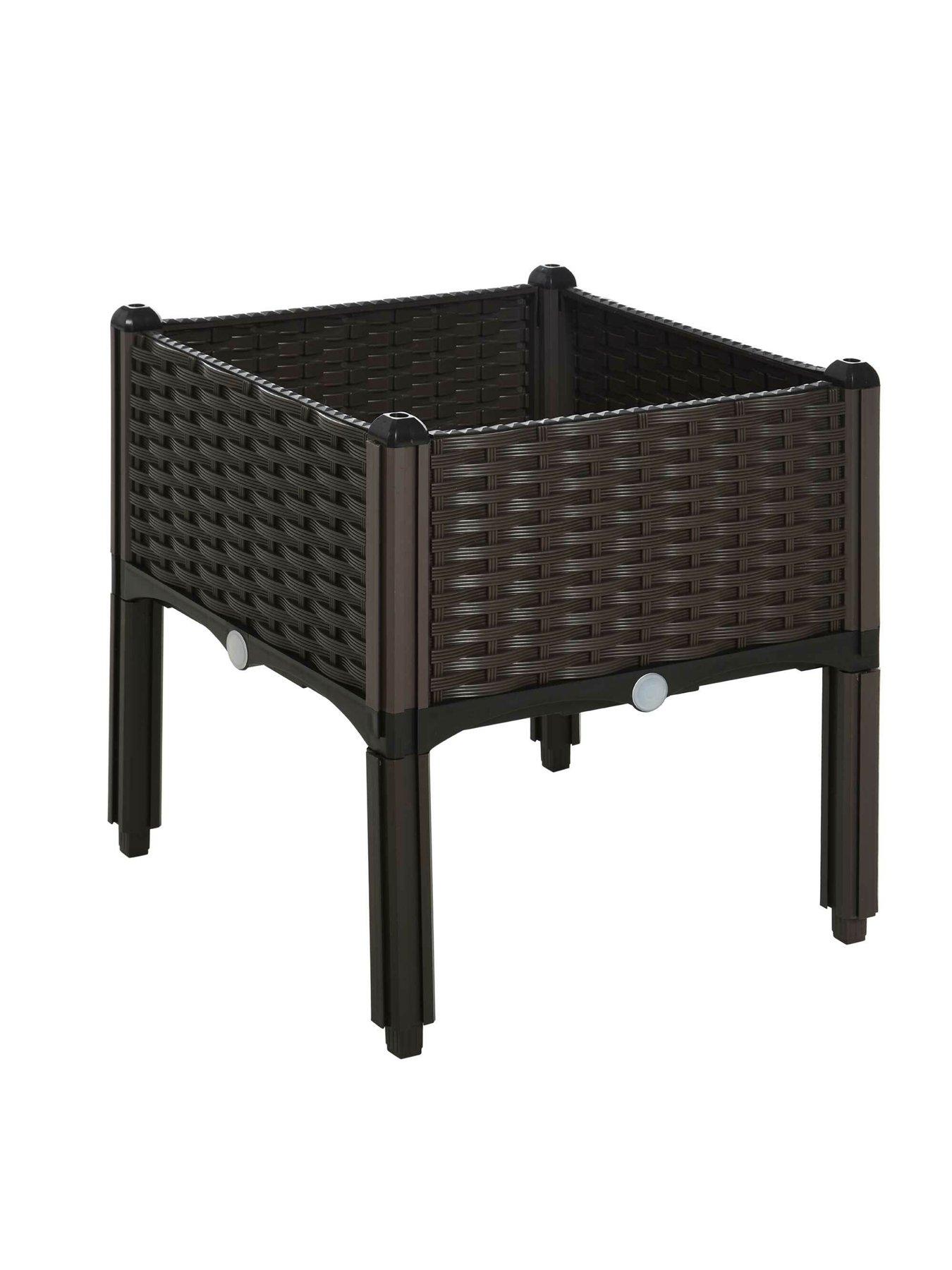 Product photograph of Outsunny Raised Outdoor Garden Rattan Effect Planter Box from very.co.uk
