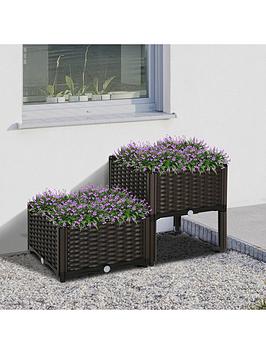 Product photograph of Outsunny Set Of 2 Raised Outdoor Garden Rattan Effect Planter Boxes from very.co.uk