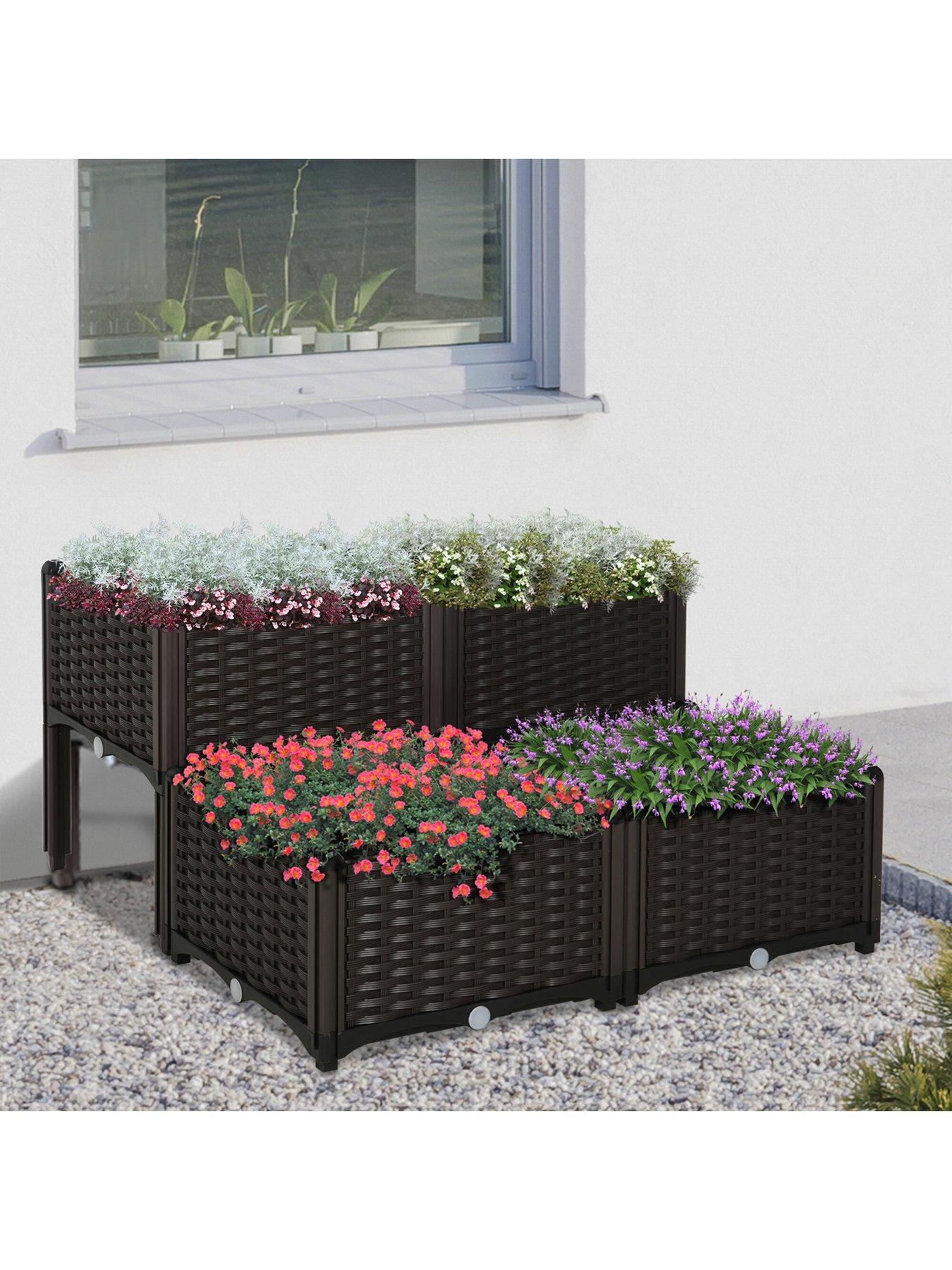 undefined Set Of 4 Raised Outdoor Garden Rattan Effect Planter Boxes