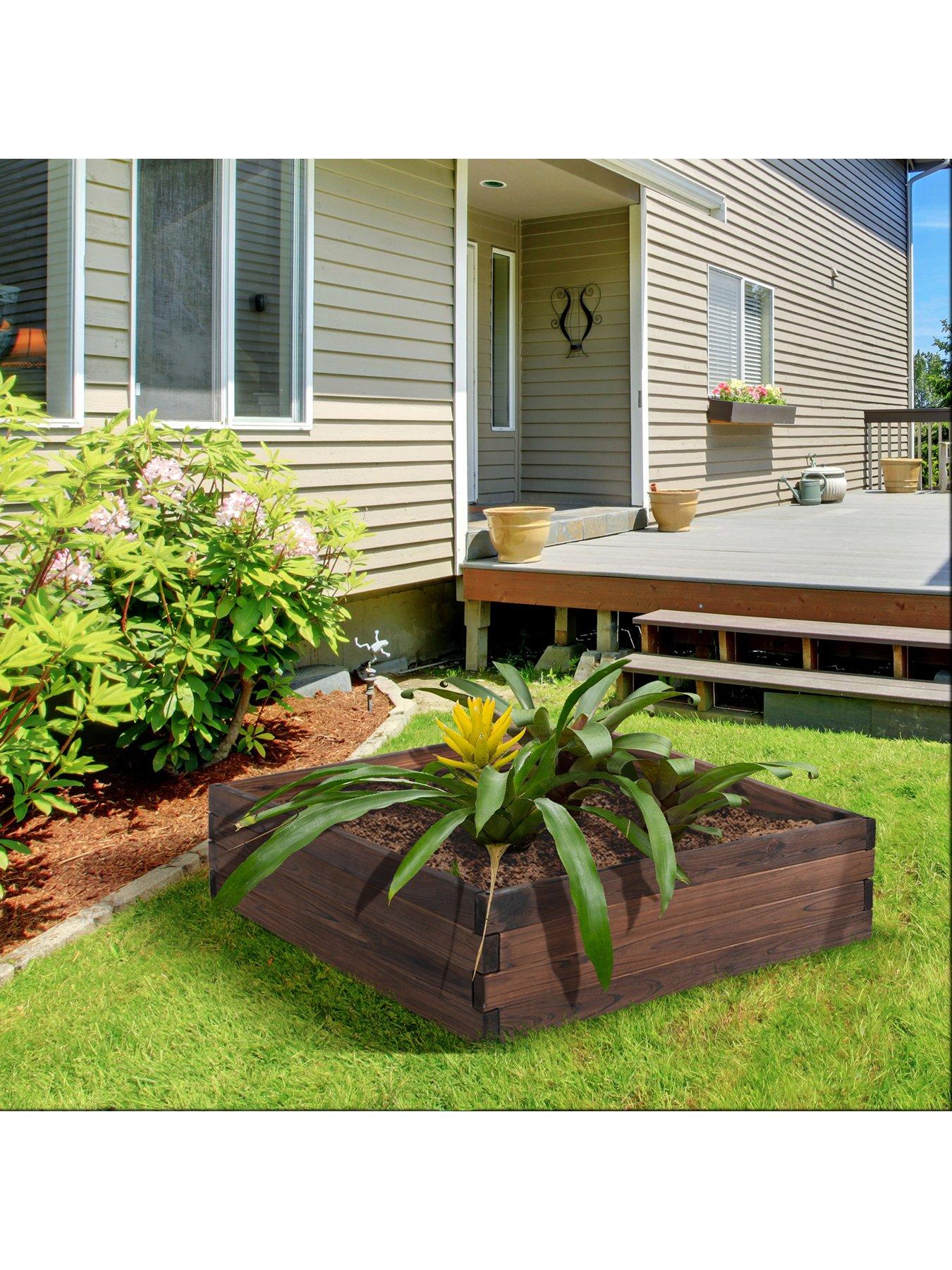 Product photograph of Outsunny Wooden Raised Garden Bed Planter Grow Containers Flower Vegetable Pot 80x80cm from very.co.uk