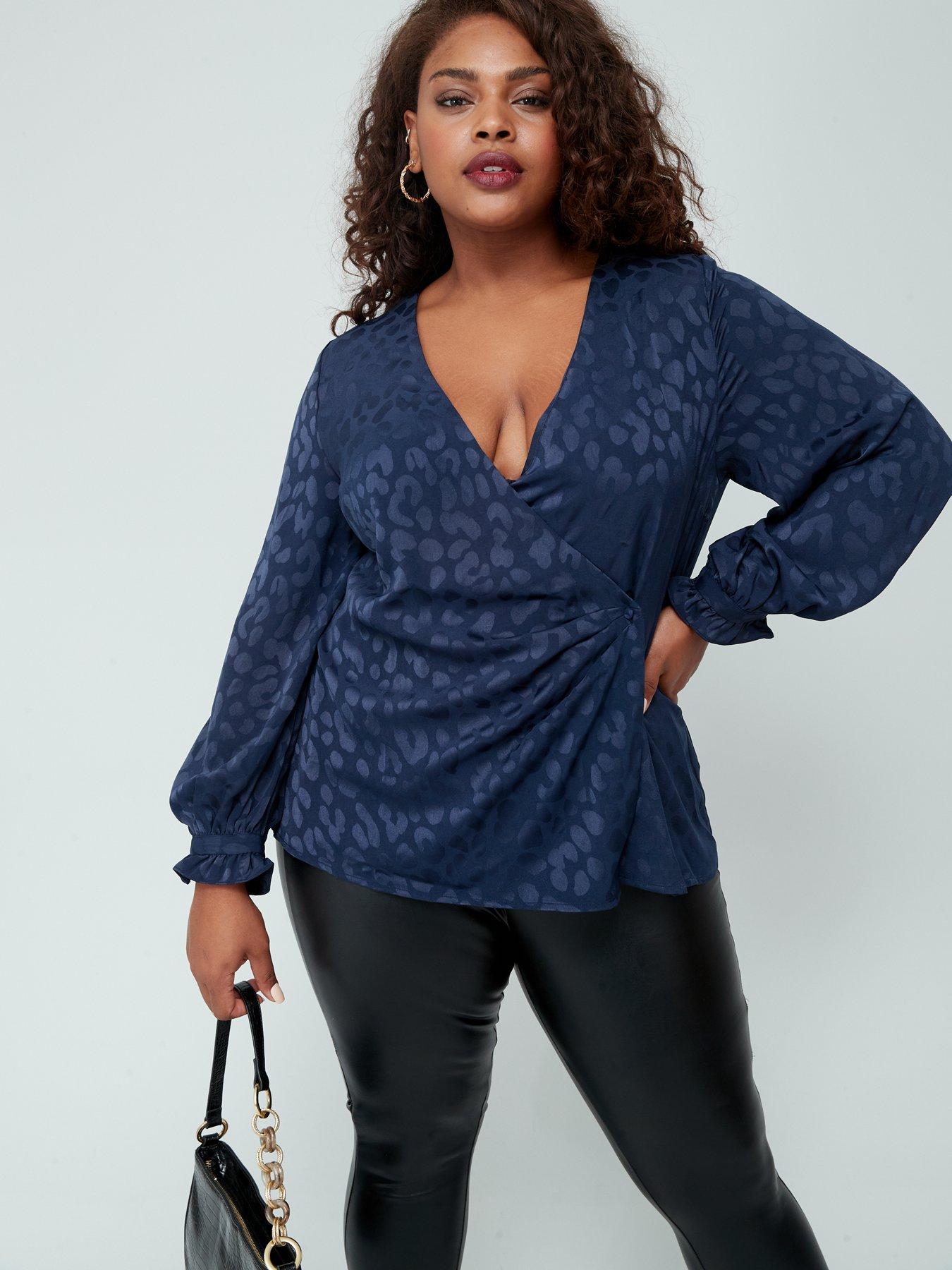 Women's Plus Size Green Faux Wrap Top