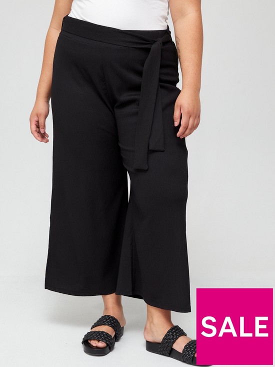 front image of v-by-very-curve-culotte-belted-trouser-black