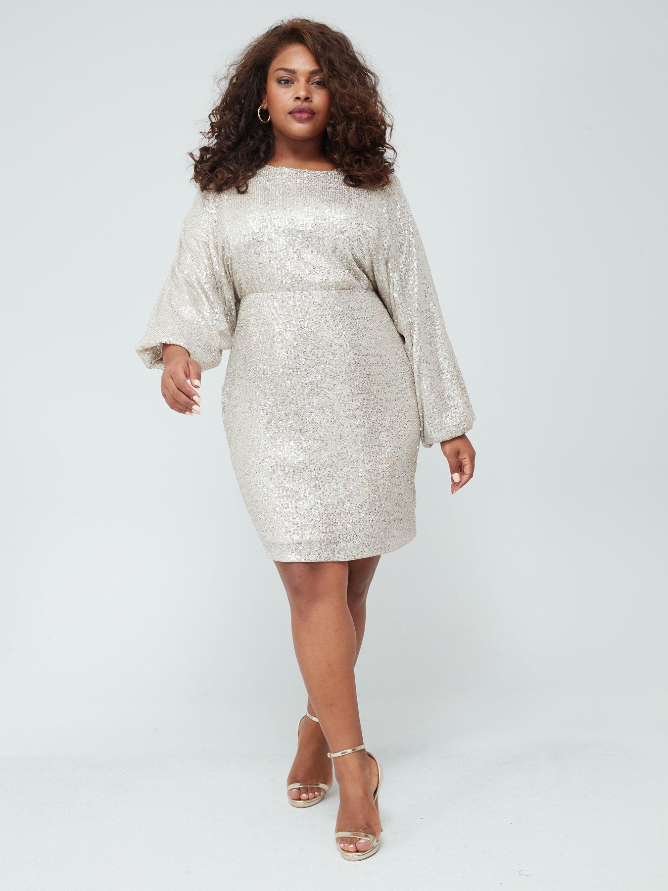 V by Very Curve Sequin Mini Dress - Champagne