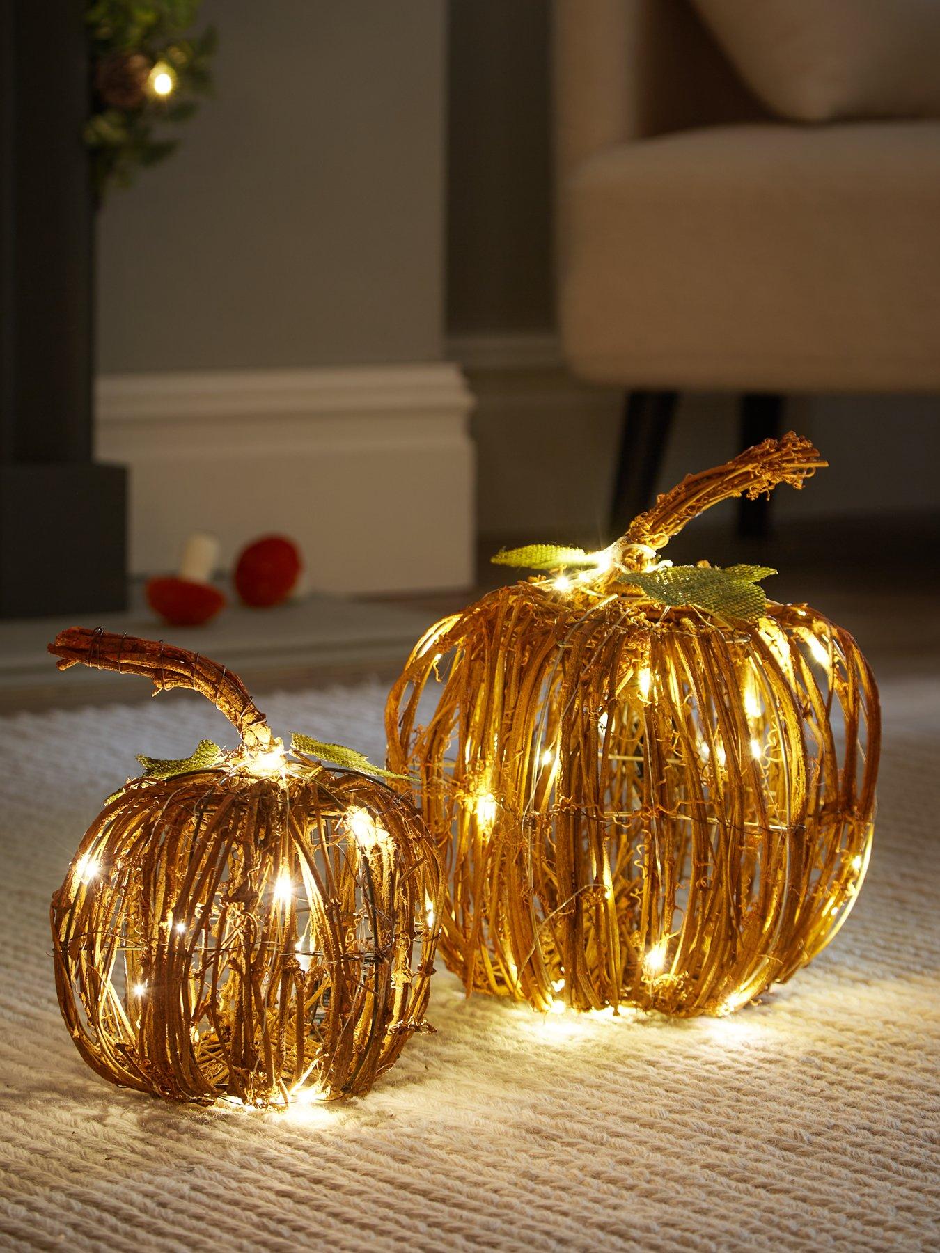 Heaven Sends 2 Wicker Pumpkins with Lights Natural very.co.uk