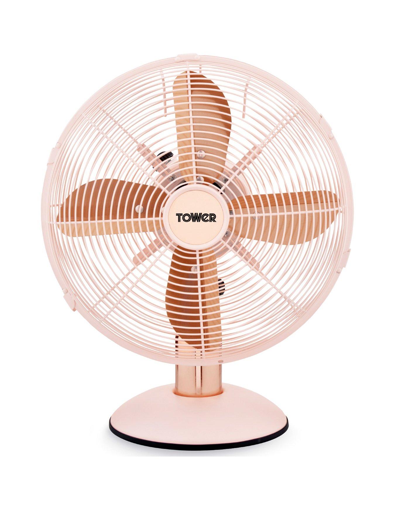 Product photograph of Tower Cavaletto 12 Metal Desk Fan - Baby Pink Rose Gold from very.co.uk
