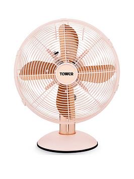 Product photograph of Tower Cavaletto 12-inch Metal Desk Fan - Baby Pink Rose Gold from very.co.uk