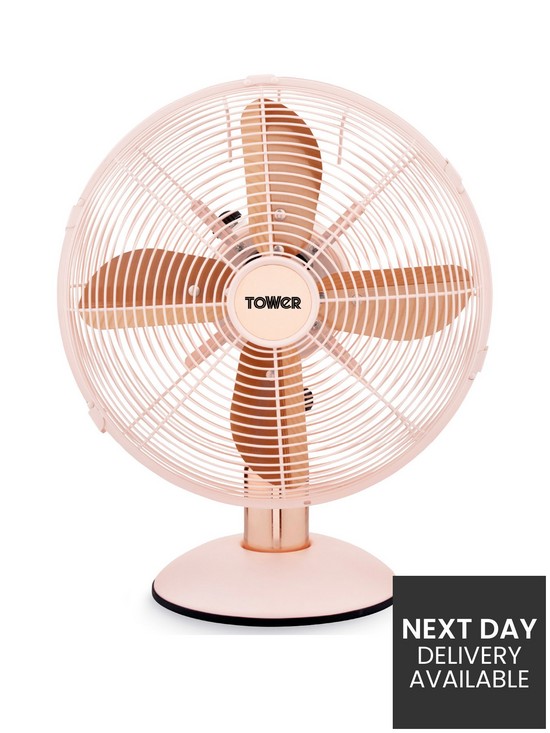 front image of tower-cavaletto-12-inchnbspmetal-desk-fan-baby-pinknbspnbsprose-gold