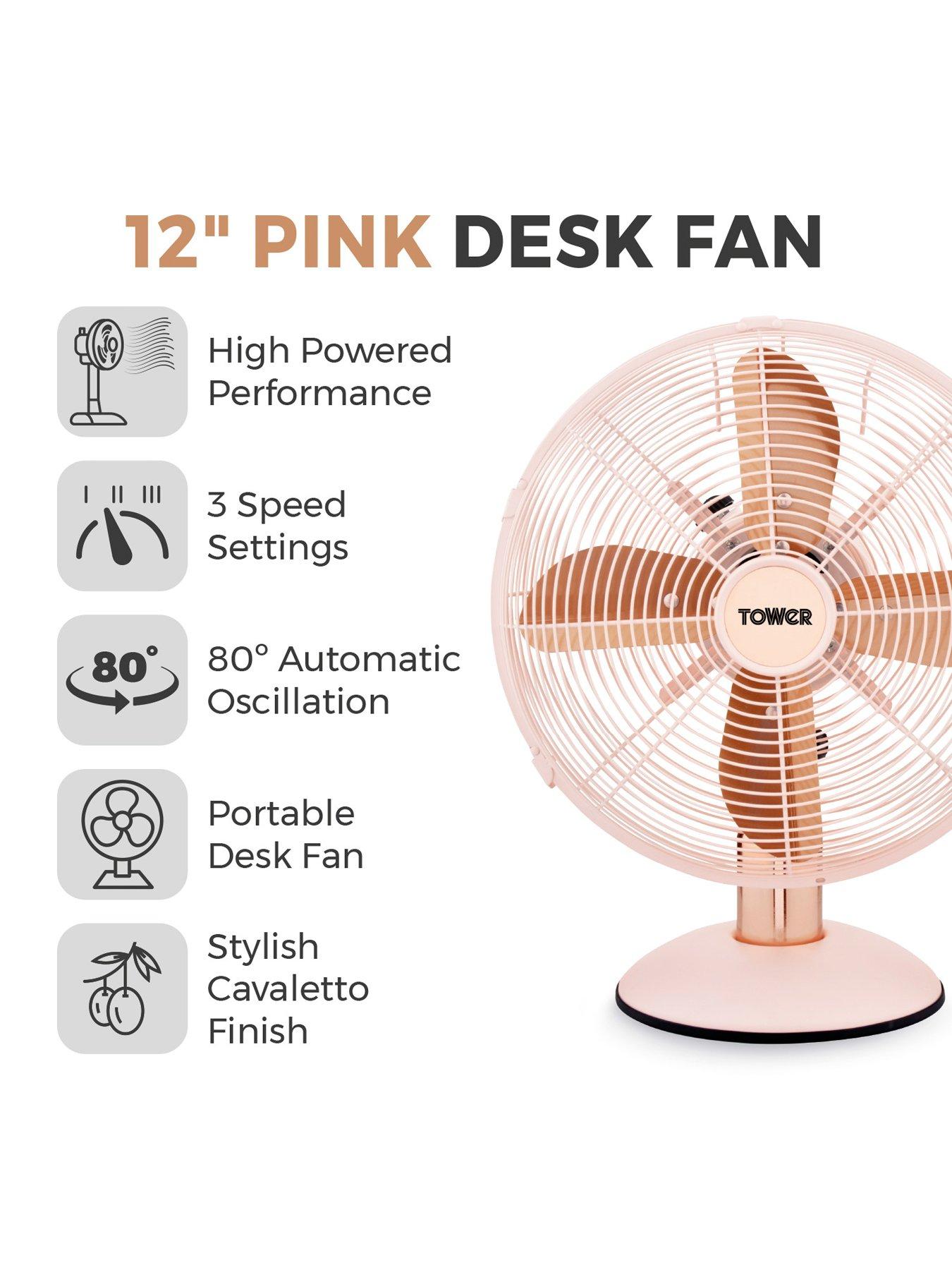Tower Cavaletto 12 inch Metal Desk Fan Baby Pink Rose Gold