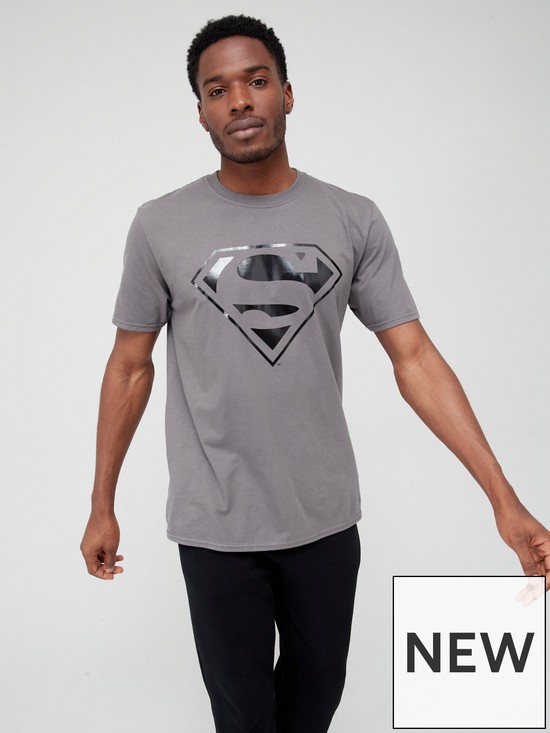 front image of very-man-superman-t-shirt-grey
