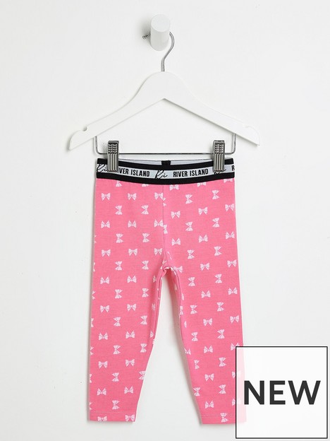 river-island-mini-mini-girls-bow-print-waistband-legging-pink