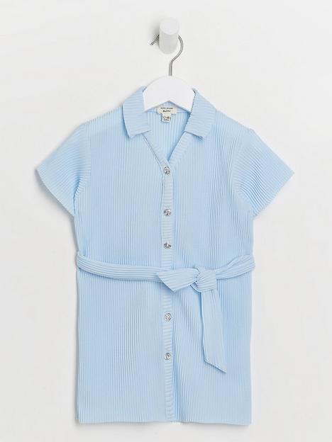 river-island-mini-mini-girls-plisse-shirt-dress-blue