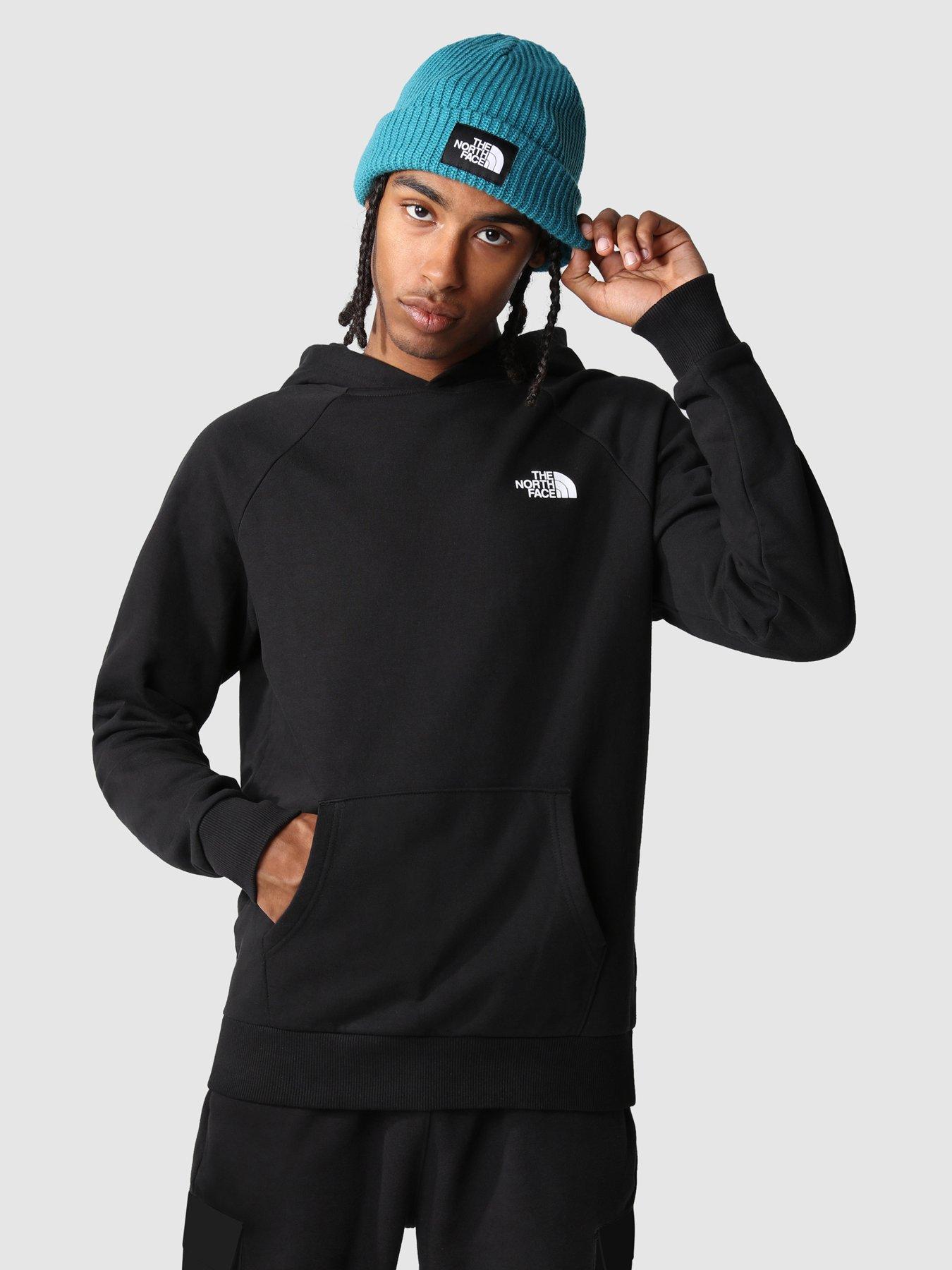 the north face raglan red box hoodie in black