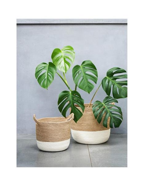 ivyline-geilo-jute-white-lined-basket-planter-20cm