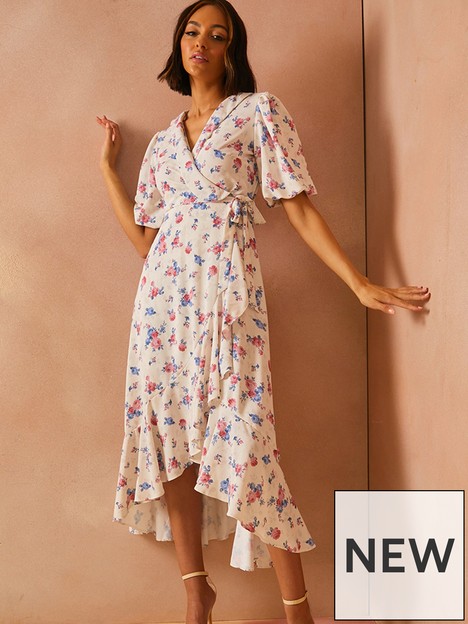 in-the-style-lorna-luxe-floral-puff-sleeve-frill-hem-wrap-midi-dress