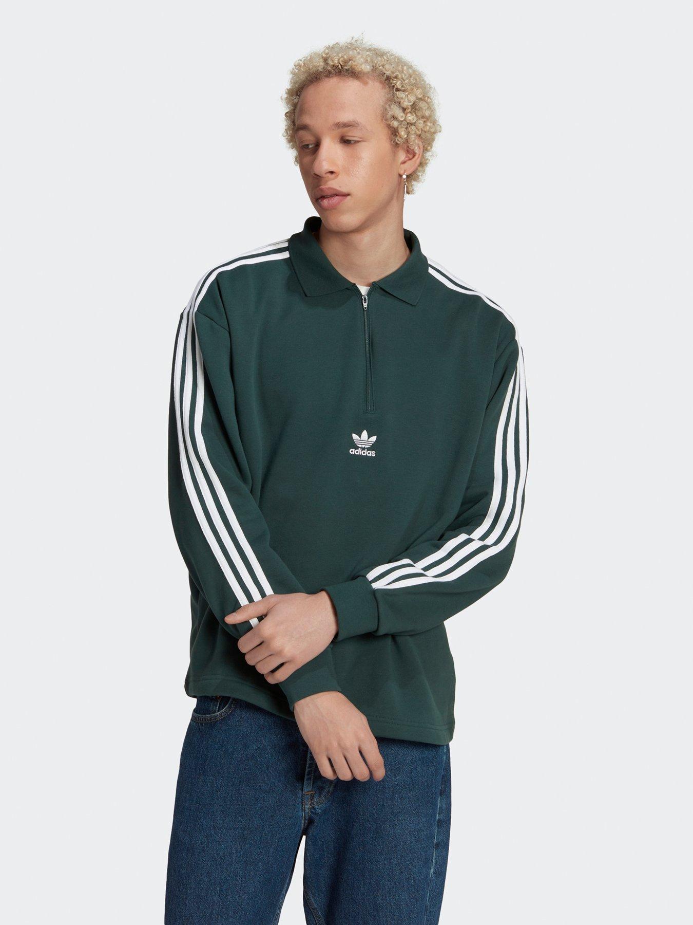 adidas Originals 3 Stripe Polo Long Sleeve - Dark Green