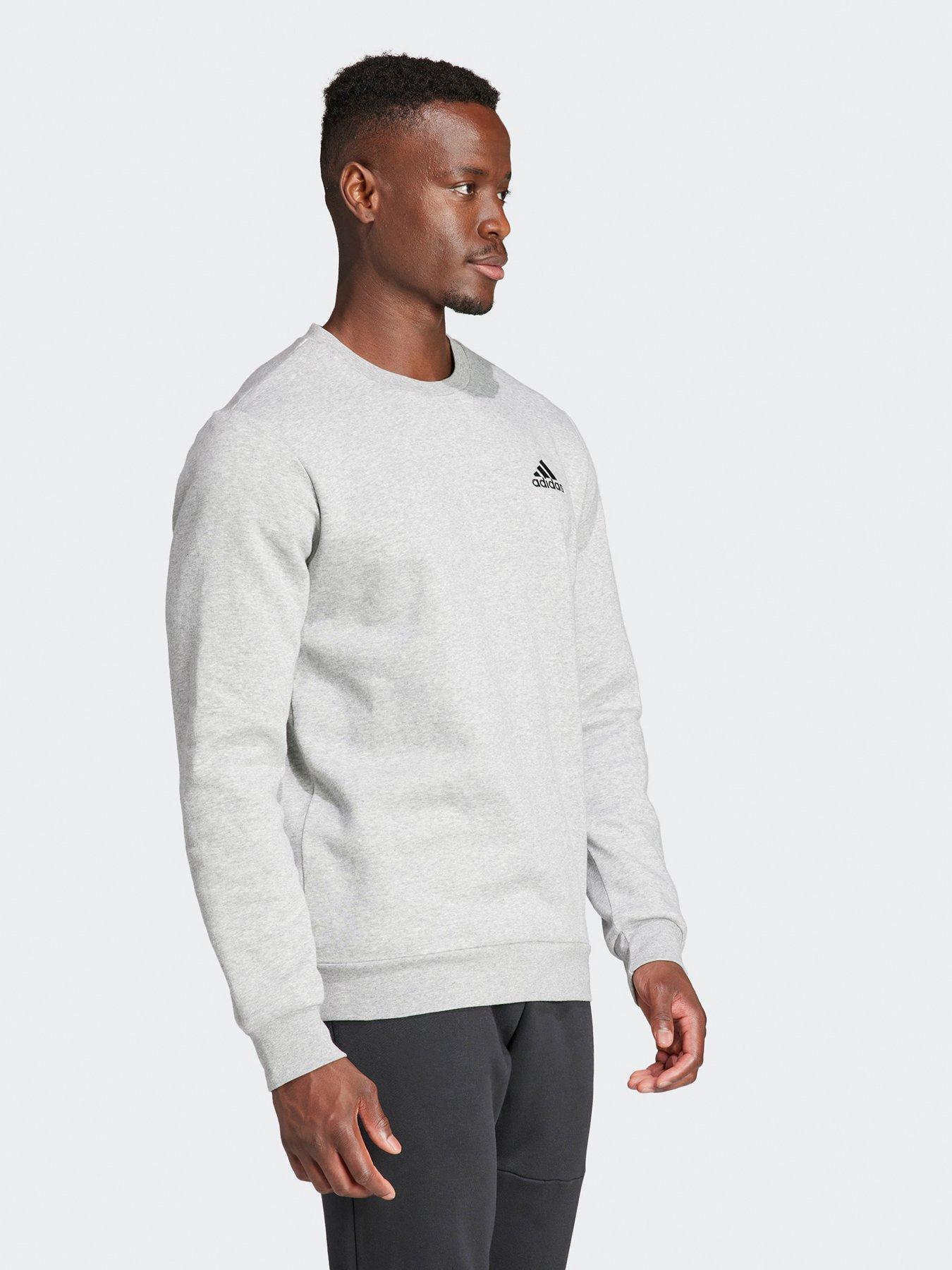 adidas Mens Essentials Feel Cozy Sweatshirt Grey Very