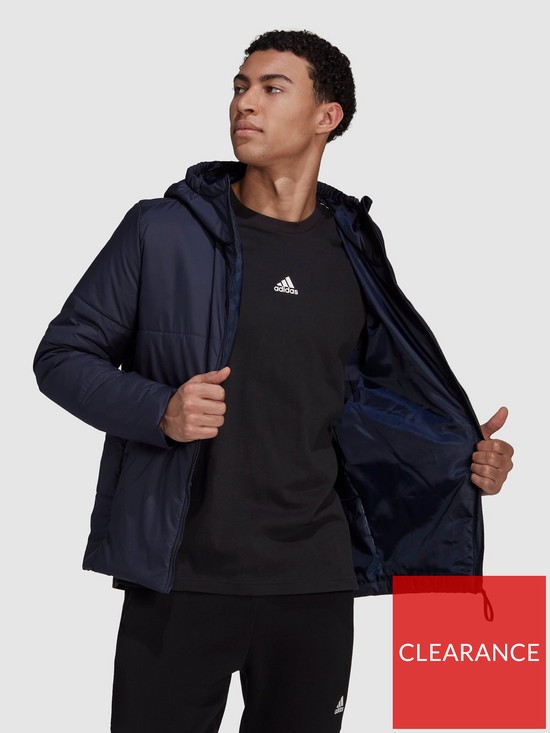 front image of adidas-sportswear-bsc-3-stripes-hooded-insulated-jacket-navy