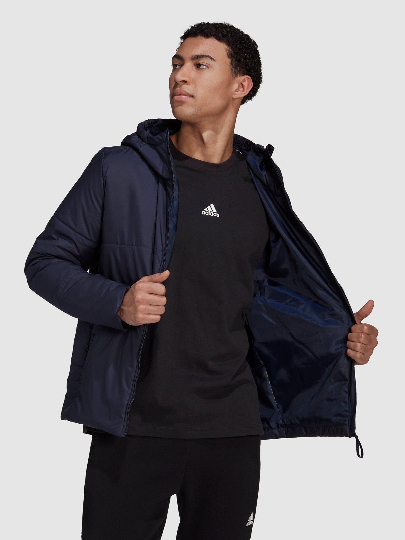adidas Sportswear Bsc 3-Stripes Hooded Insulated Jacket - Navy | very.co.uk