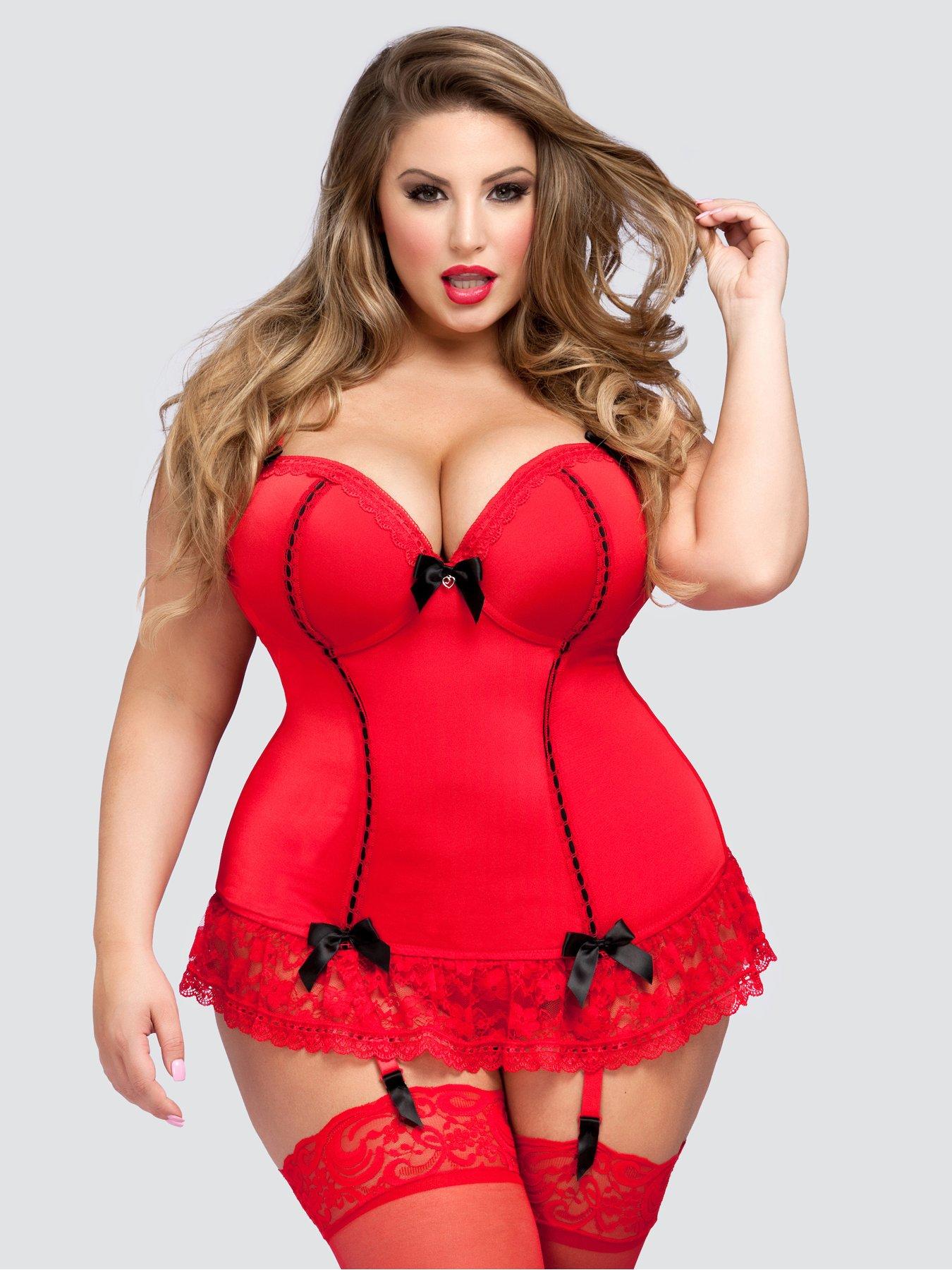 Lovehoney Plus Size Seduce Me Red Push up Basque Set Red Very