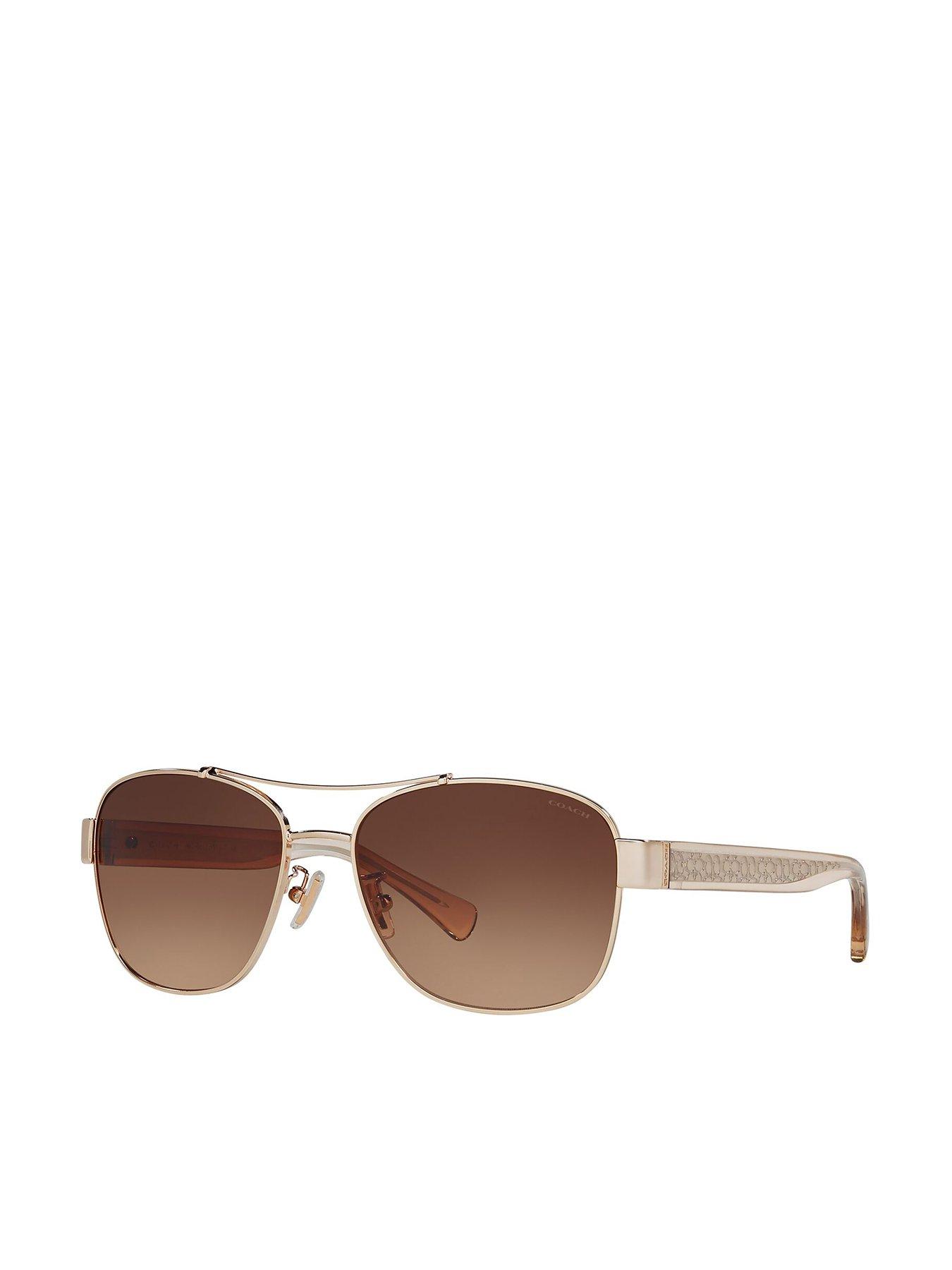 COACH 0hc7064 Pilot Sunglasses Light Gold Frame With Brown Gradient Lens