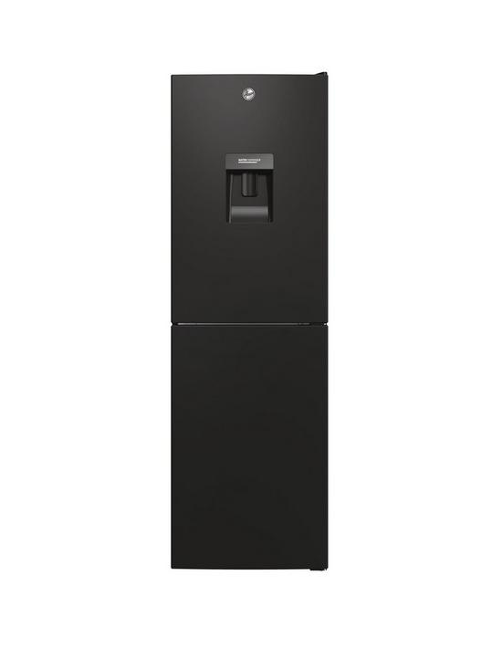 front image of hoover-hoct3l517fwbk-55cm-wide-5050-freestanding-low-frost-fridge-freezer-with-water-dispenser-black