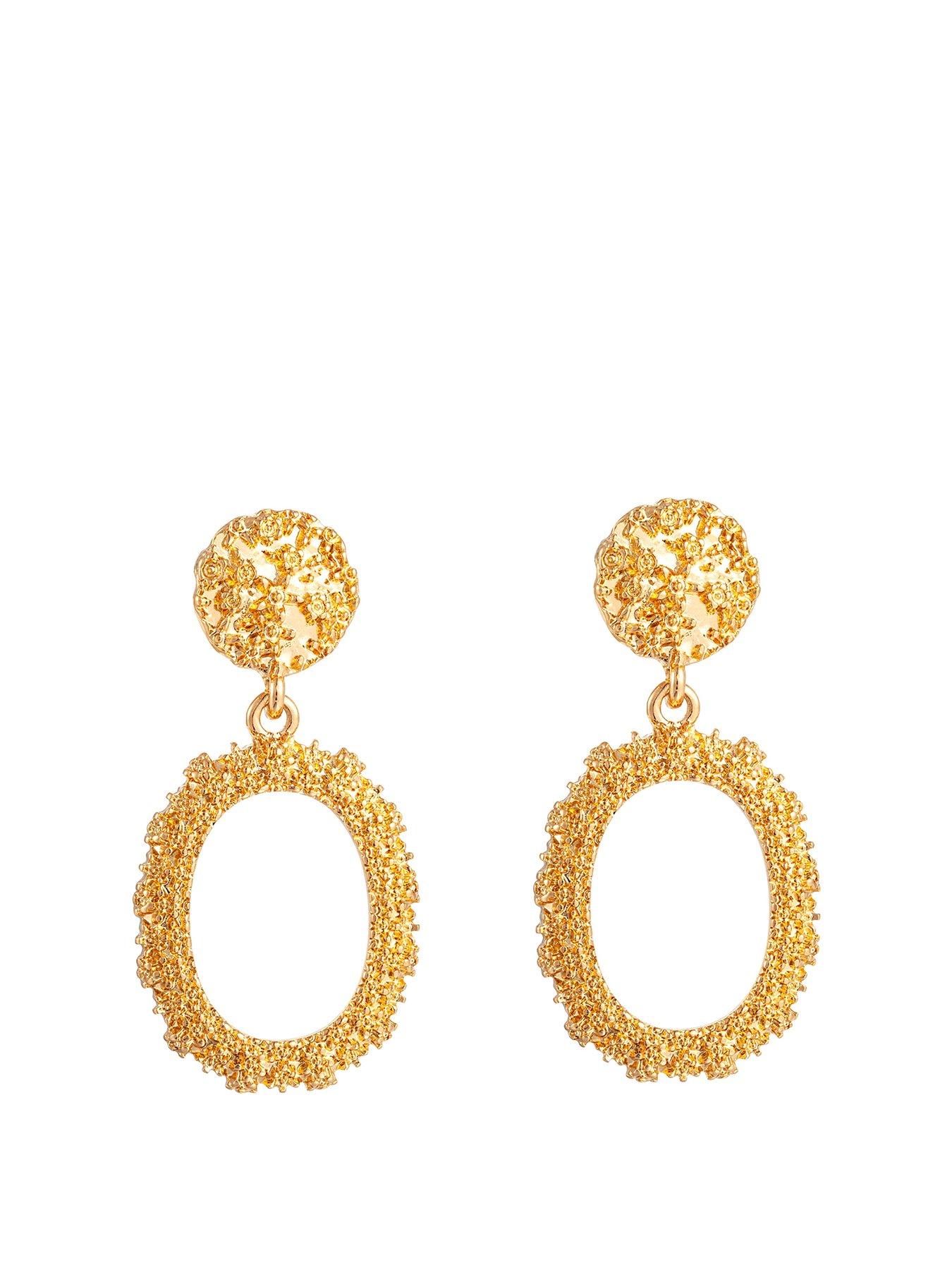 Product photograph of Gold Plated Doorknocker Drop Earrings from very.co.uk