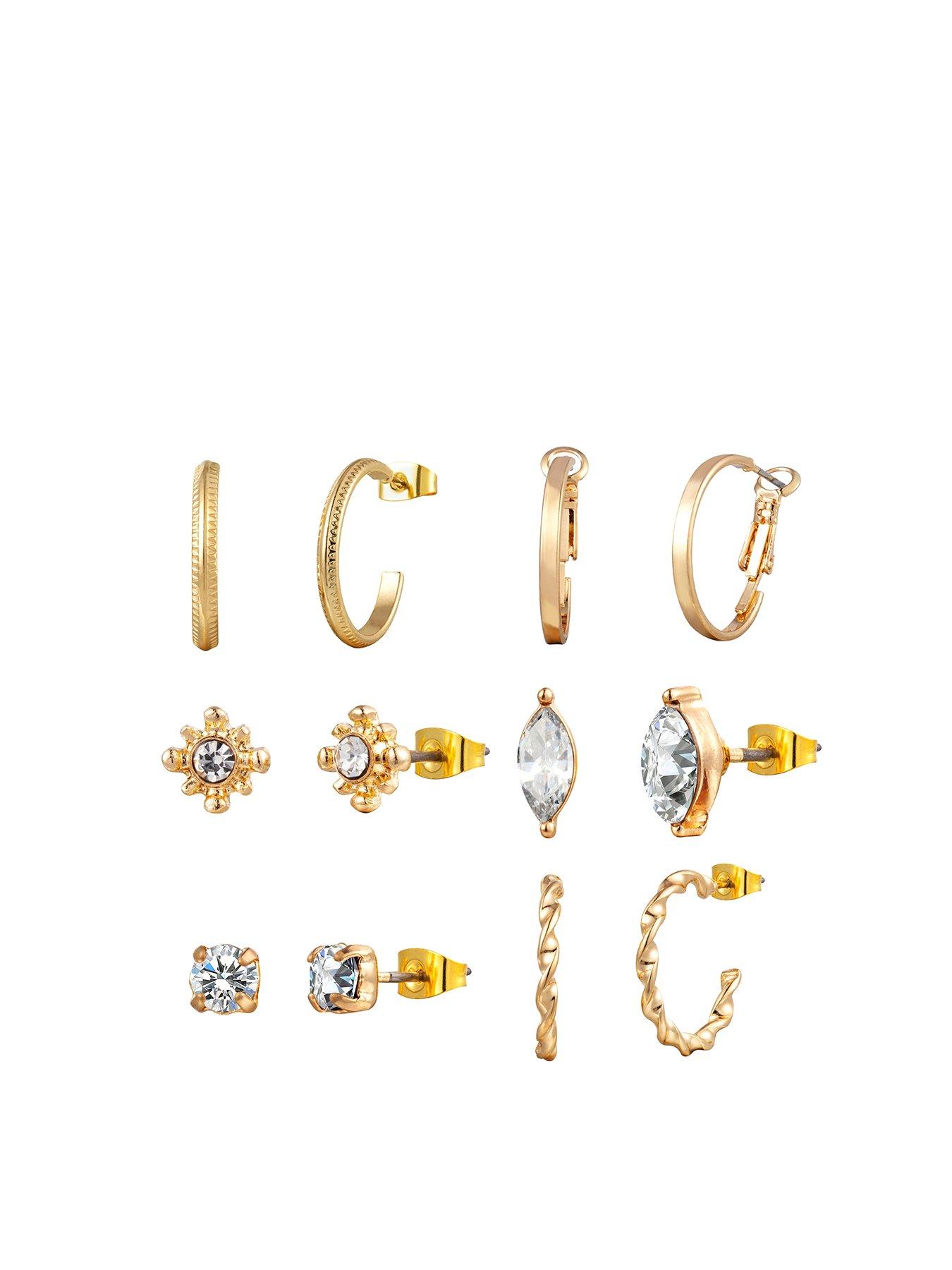 Product photograph of The Love Collection Gold Plated 6 Pack Earrings from very.co.uk