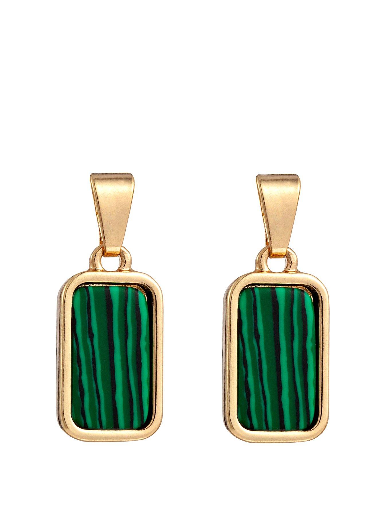 undefined Gold Plated Created Malachite Stone Drop Earrings