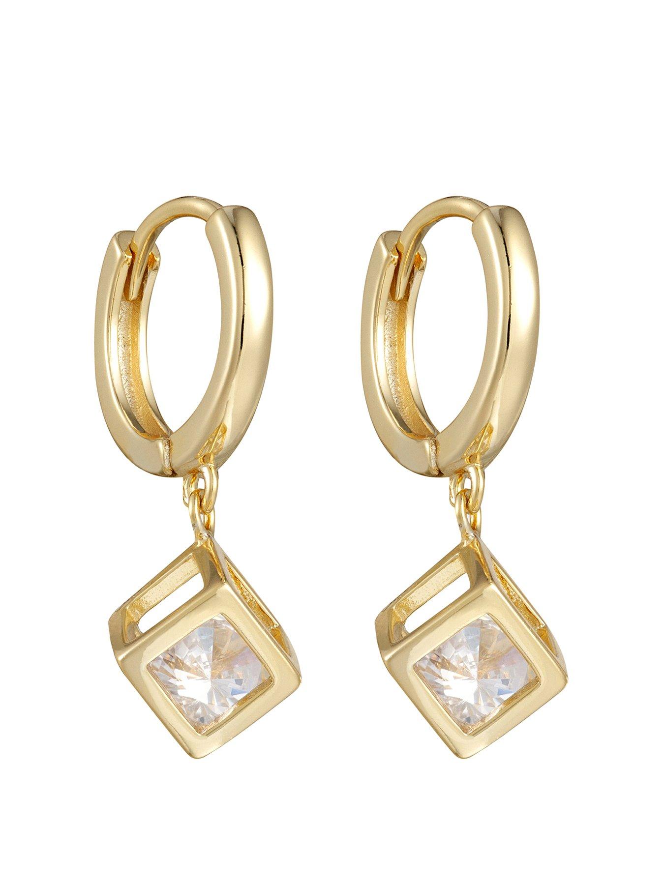 Product photograph of Gold Plated Hoop Drop Earrings With Faceted Glass Detail from very.co.uk
