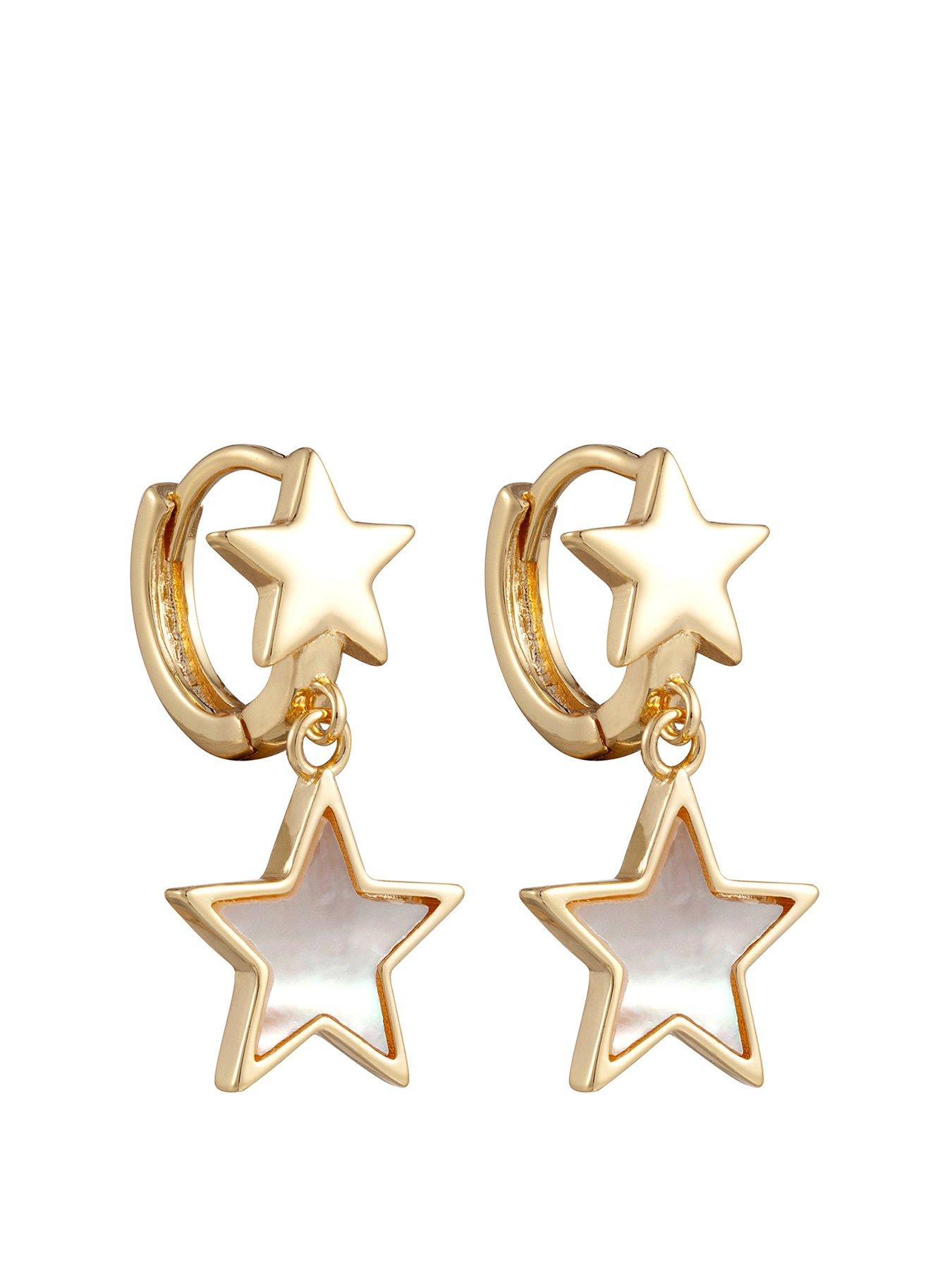Product photograph of Gold Plated Double Star Drop Earrings from very.co.uk
