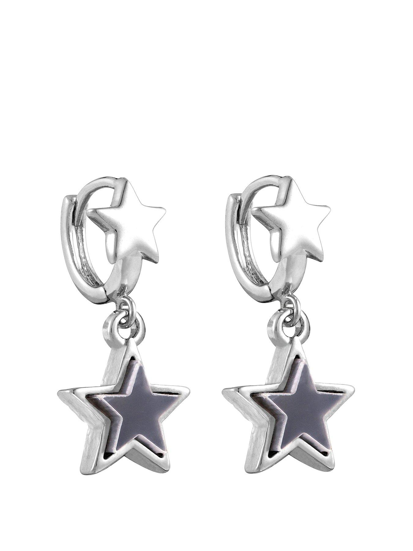 Product photograph of Silver Plated Smokey Quartz Double Star Drop Earrings from very.co.uk