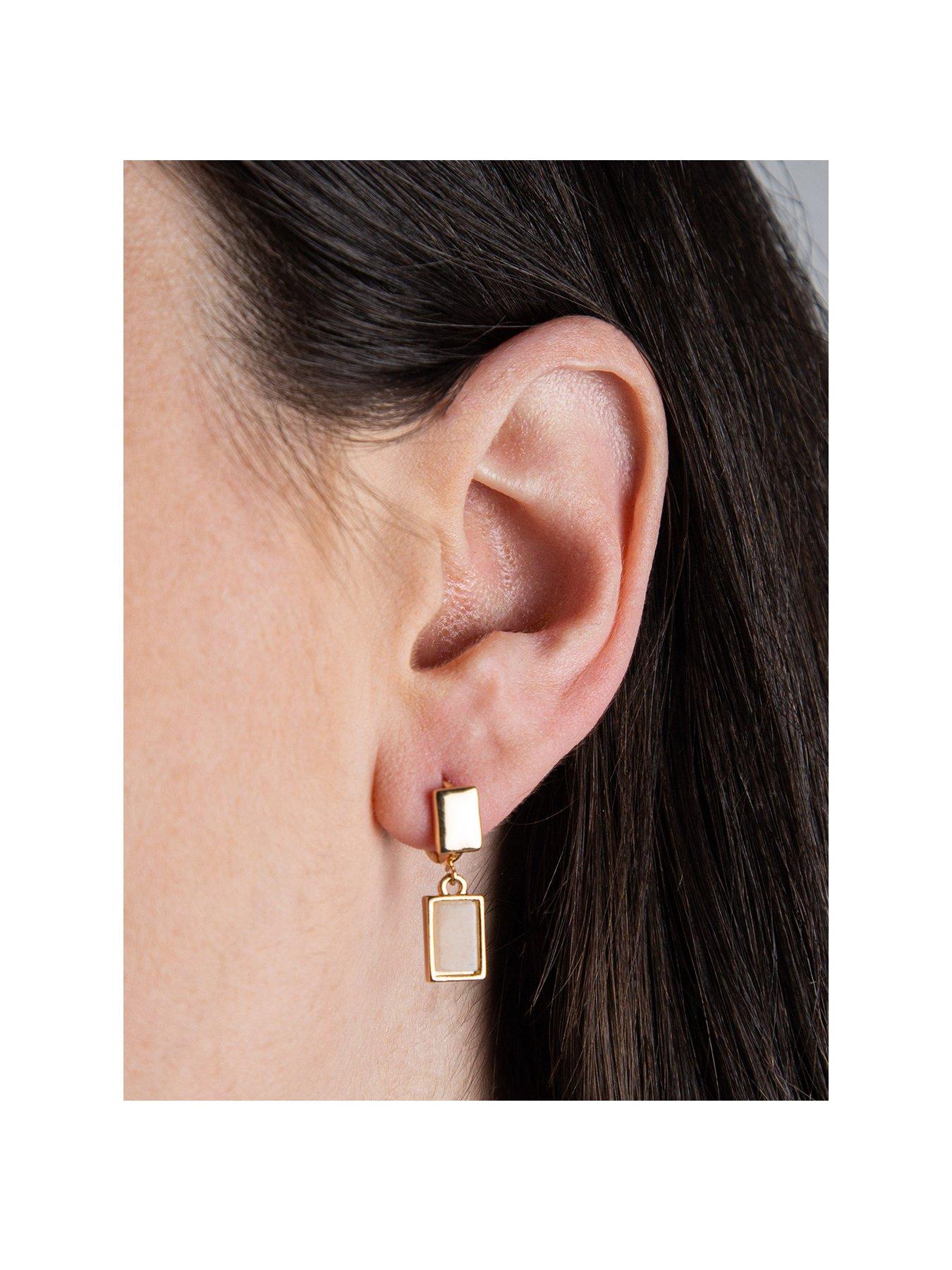 Product photograph of Gold Plated Created Moonstone Drop Earrings from very.co.uk