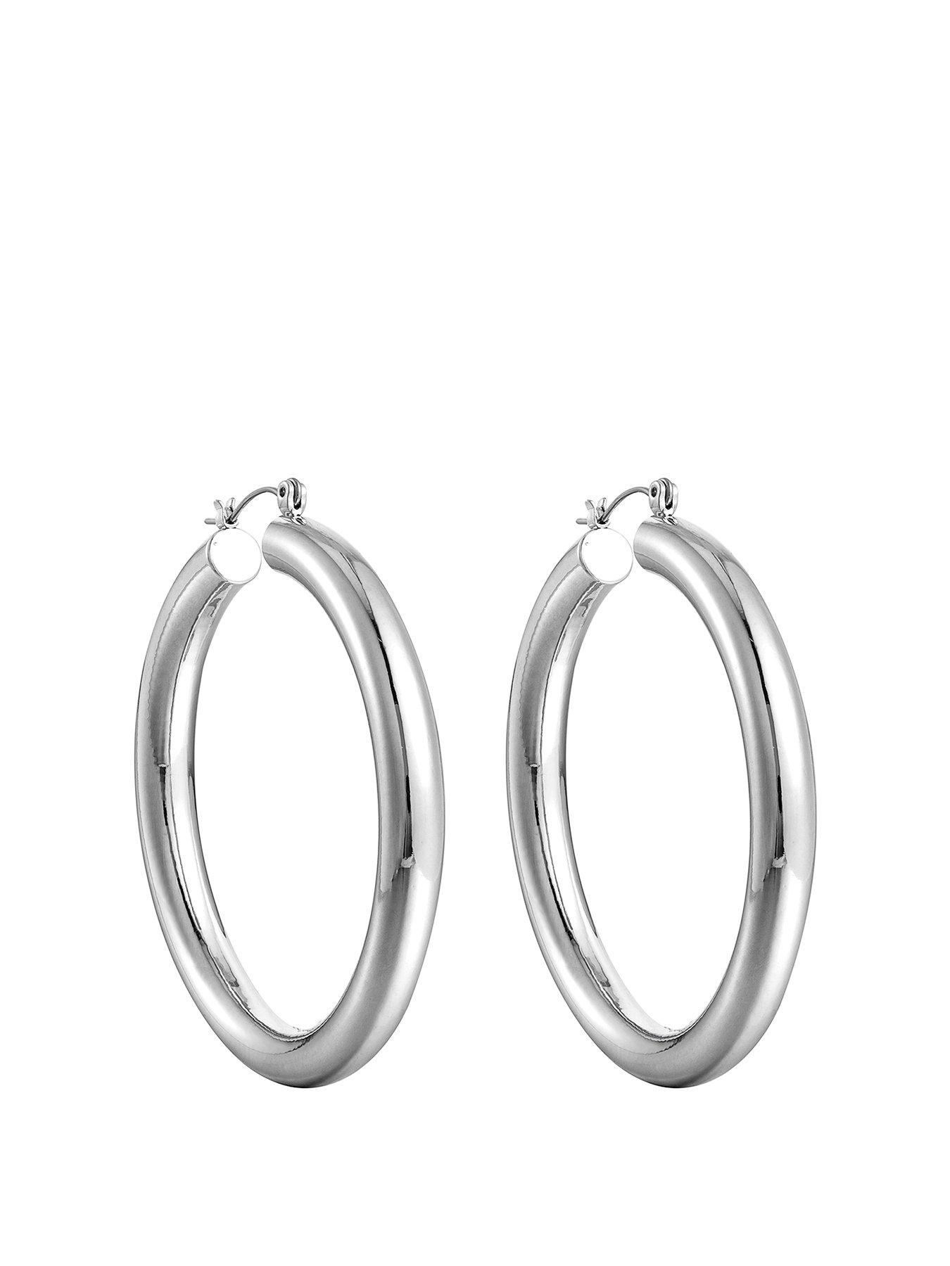 Product photograph of Silver Plated Large Plain Hoops from very.co.uk