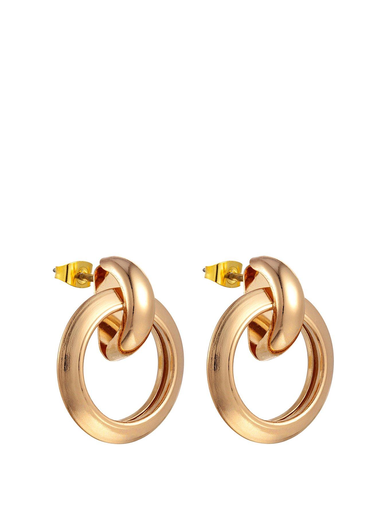 Product photograph of Gold Plated Drop Hoop Earrings from very.co.uk