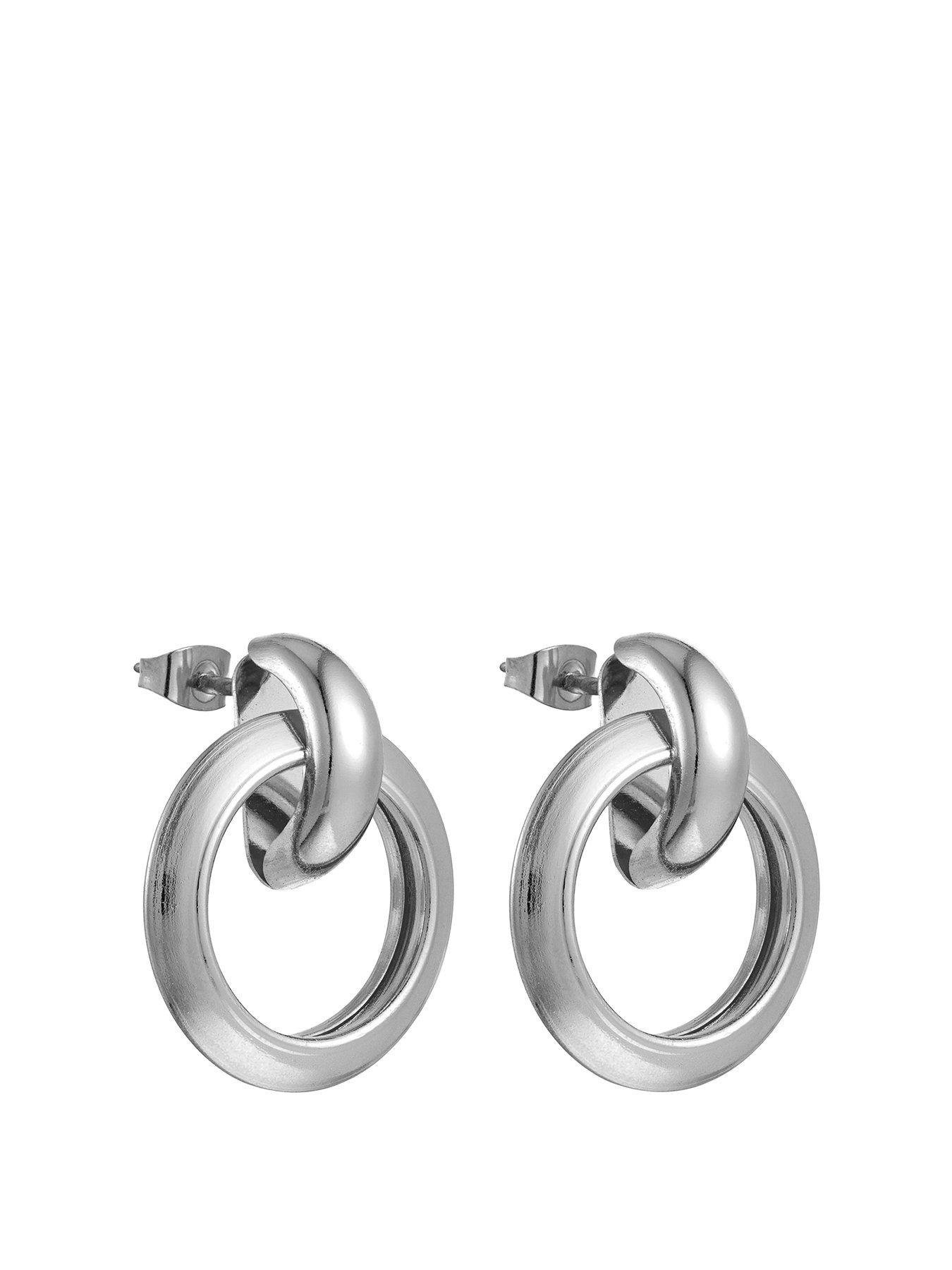 Product photograph of The Love Collection Silver Plated Drop Hoop Earrings from very.co.uk