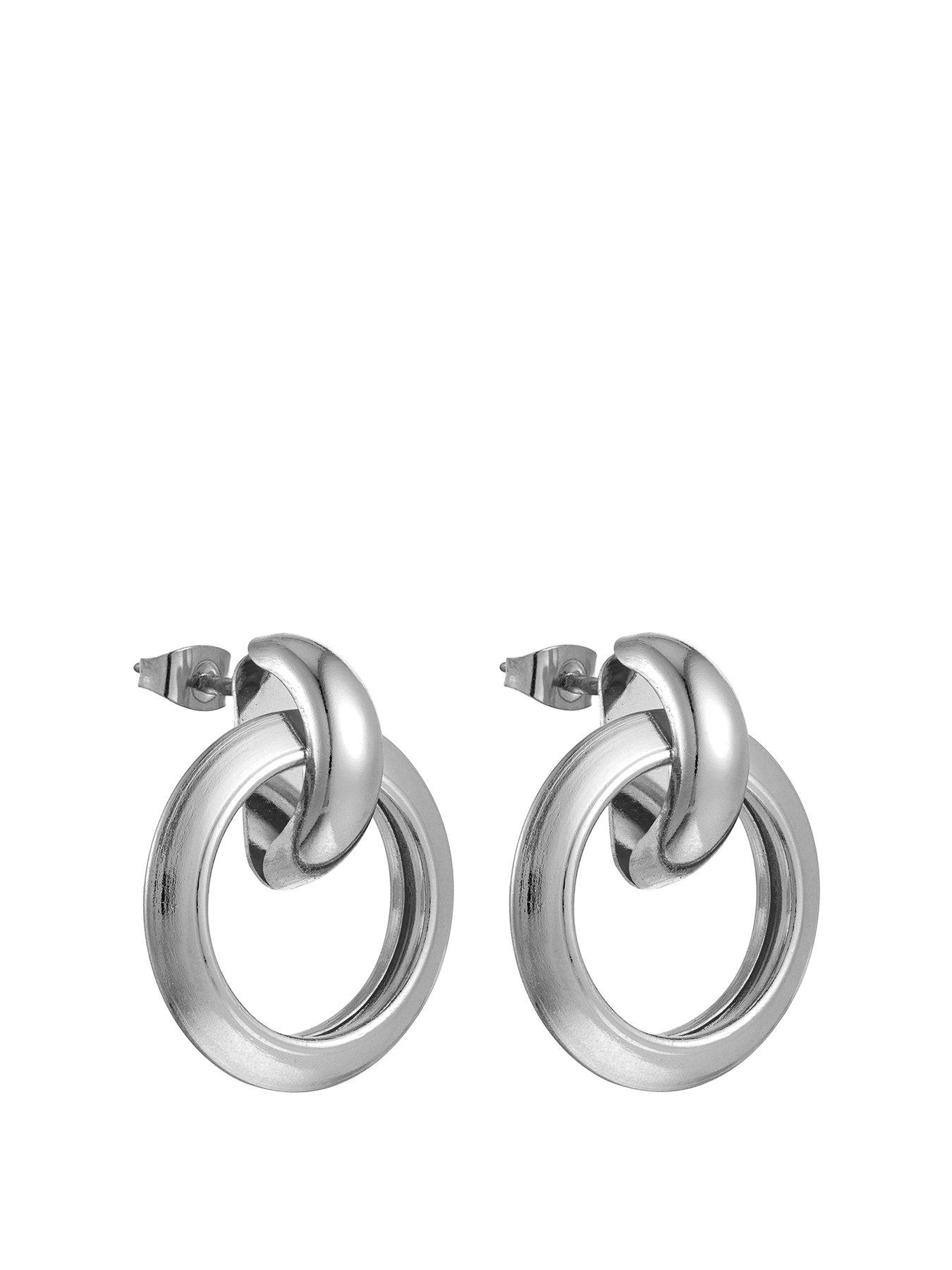 Product photograph of Silver Plated Drop Hoop Earrings from very.co.uk