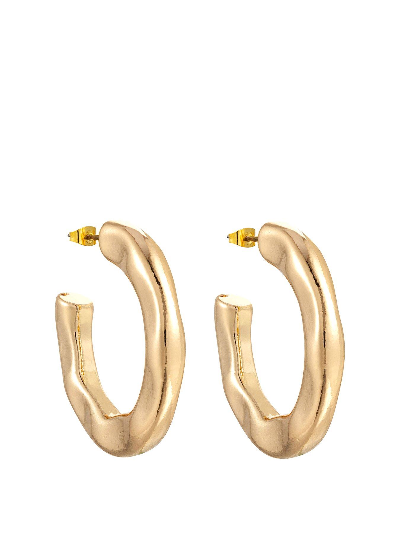 The Love Collection Gold Plated Chunky Textured Hoop Earrings