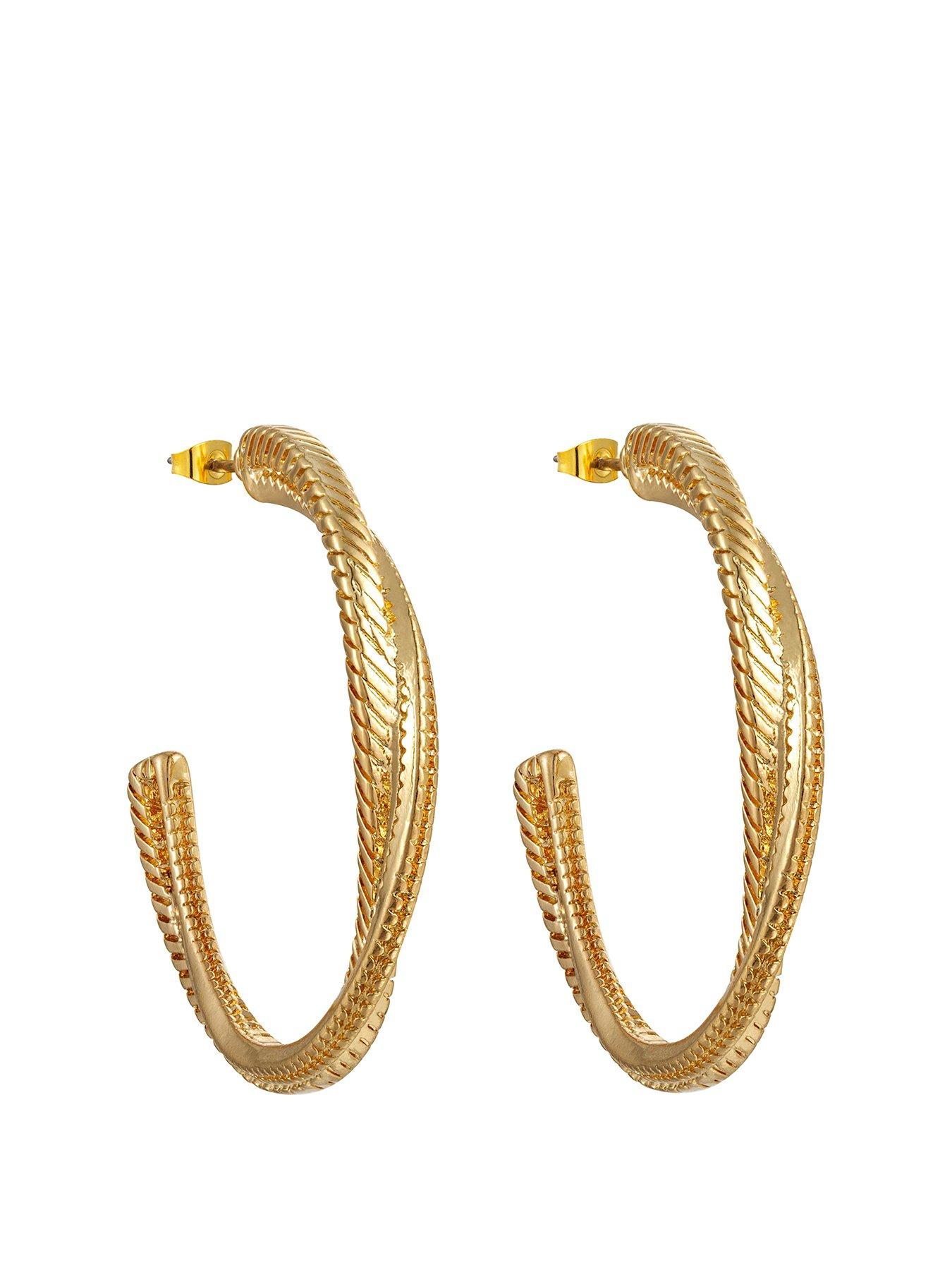 Product photograph of The Love Silver Collection Gold Plated Textured Large Fashion Stud Hoops from very.co.uk