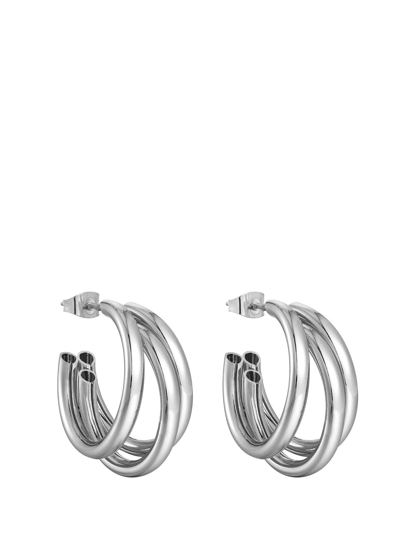 Product photograph of Silver Plated Double Stud Hoops from very.co.uk