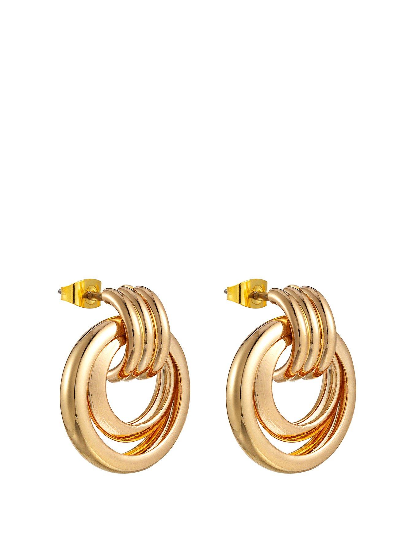 Product photograph of Gold Plated Statement Drop Hoop Earrings from very.co.uk