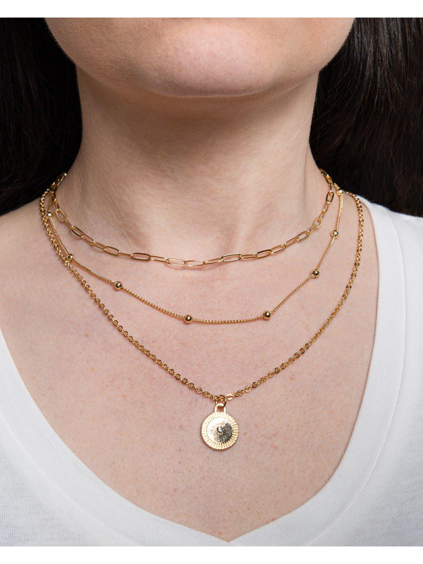 Triple layer gold on sale necklace