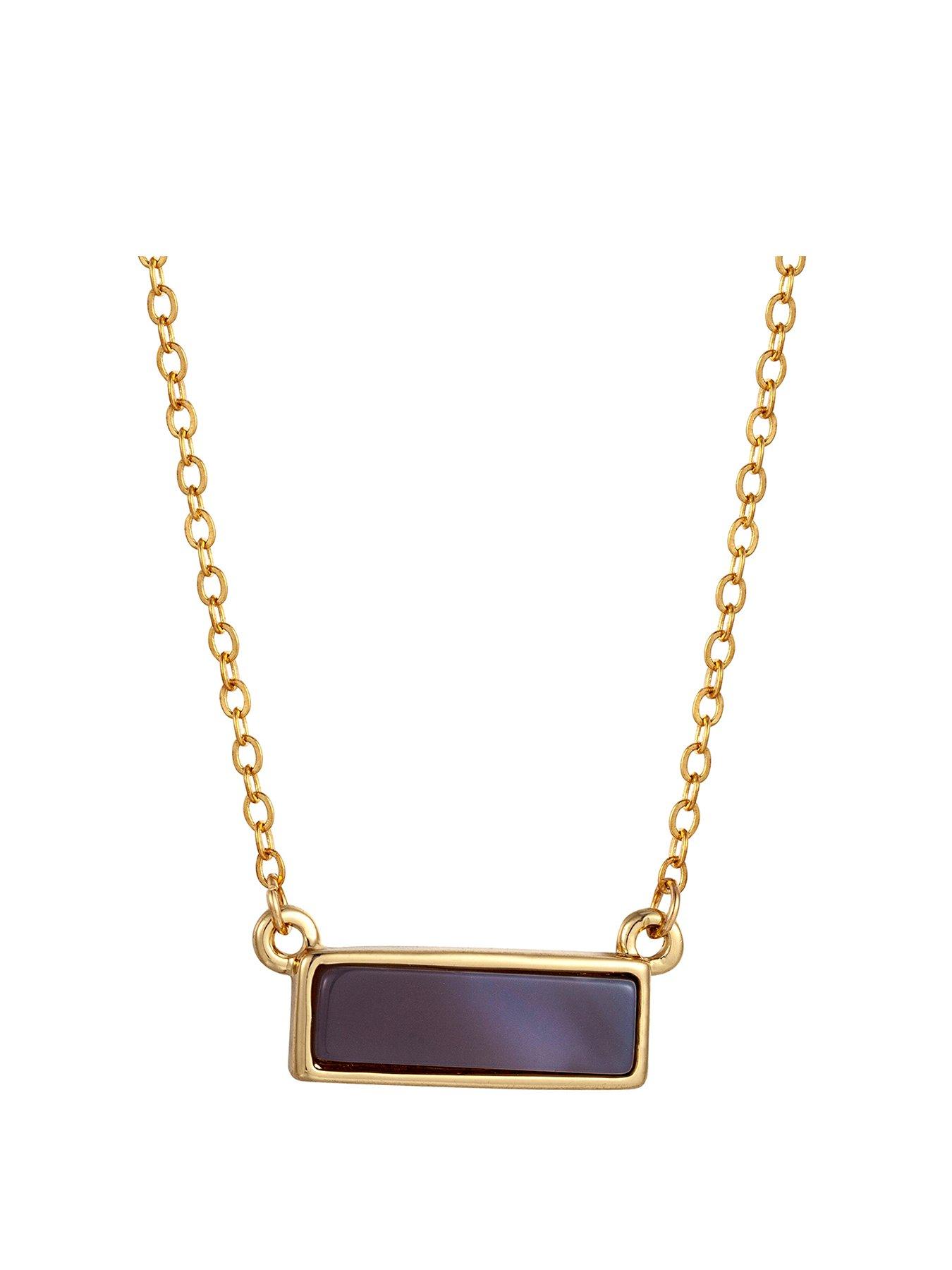 Product photograph of Gold Plated Rectangle Bar Created Smokey Quartz Necklace from very.co.uk