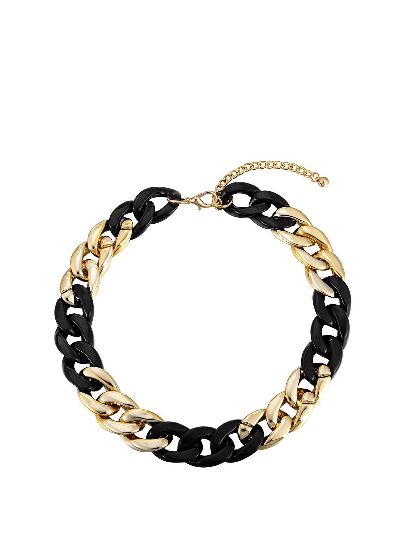 Product photograph of Gold And Black Plated And Chunky Chain Statement Necklace from very.co.uk