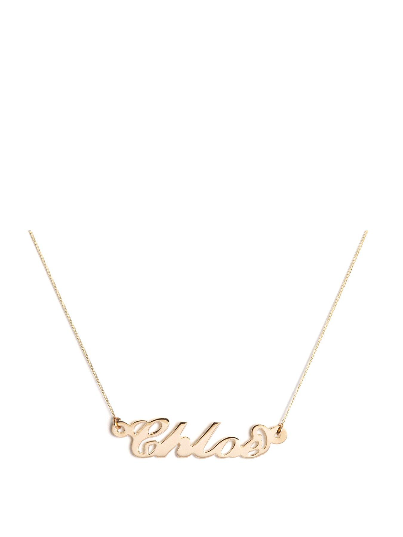 The Love Collection 9ct Yellow Gold Carrie Font Name Necklace with curb adjustable chain