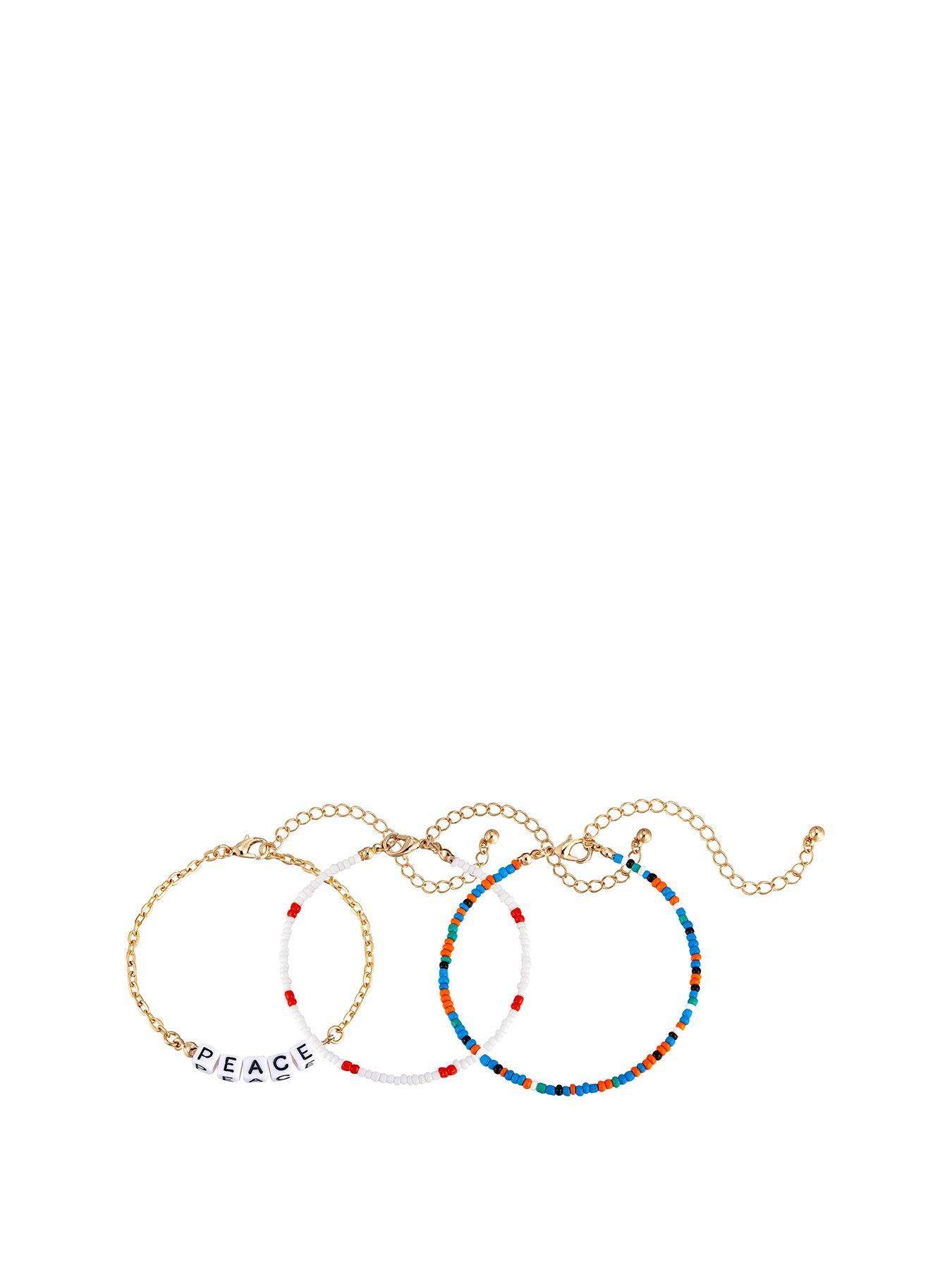 Product photograph of Gold Plated And Beaded 3 Pack Bracelets from very.co.uk