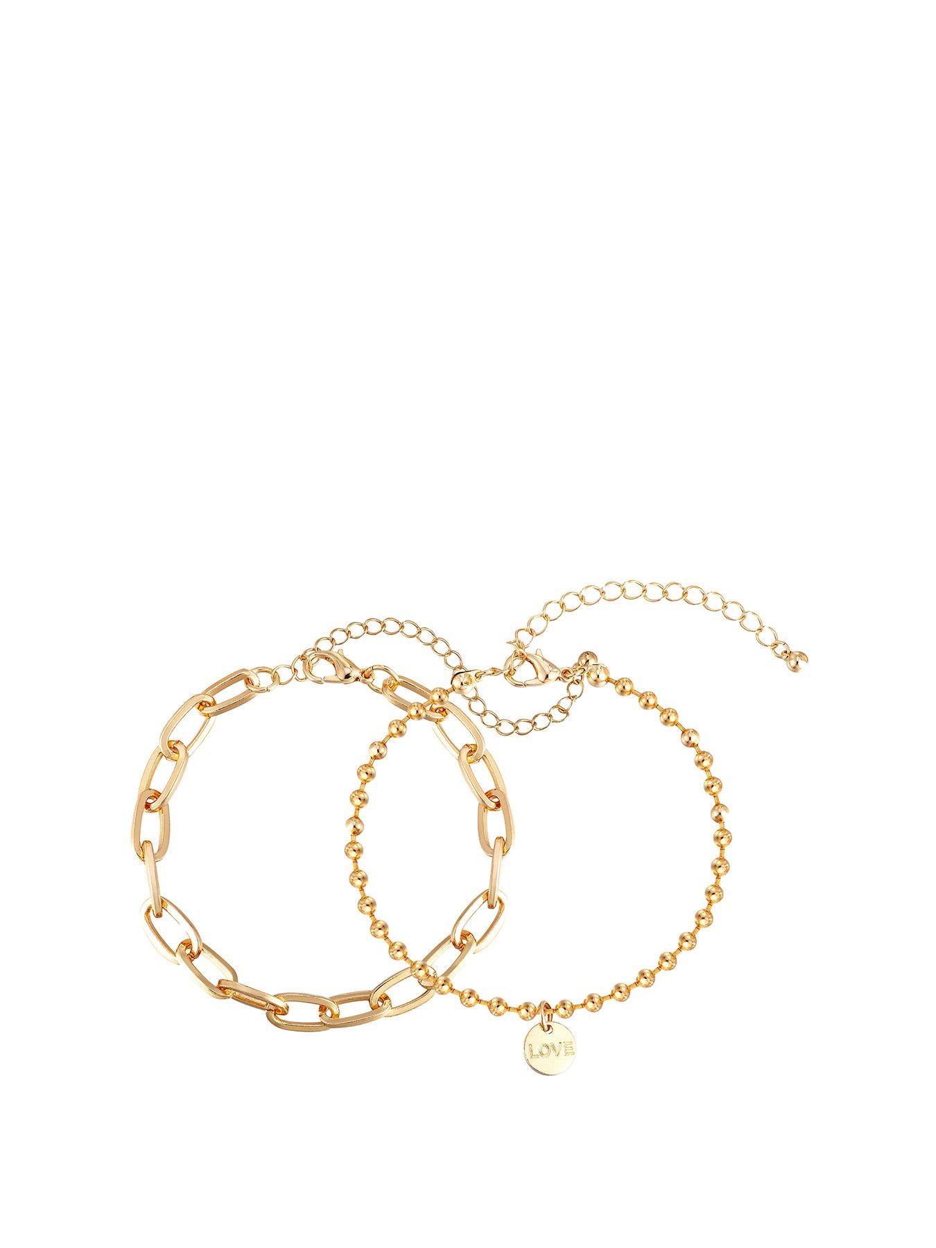 Product photograph of Gold Plated 2 Pack Statement Bracelets from very.co.uk