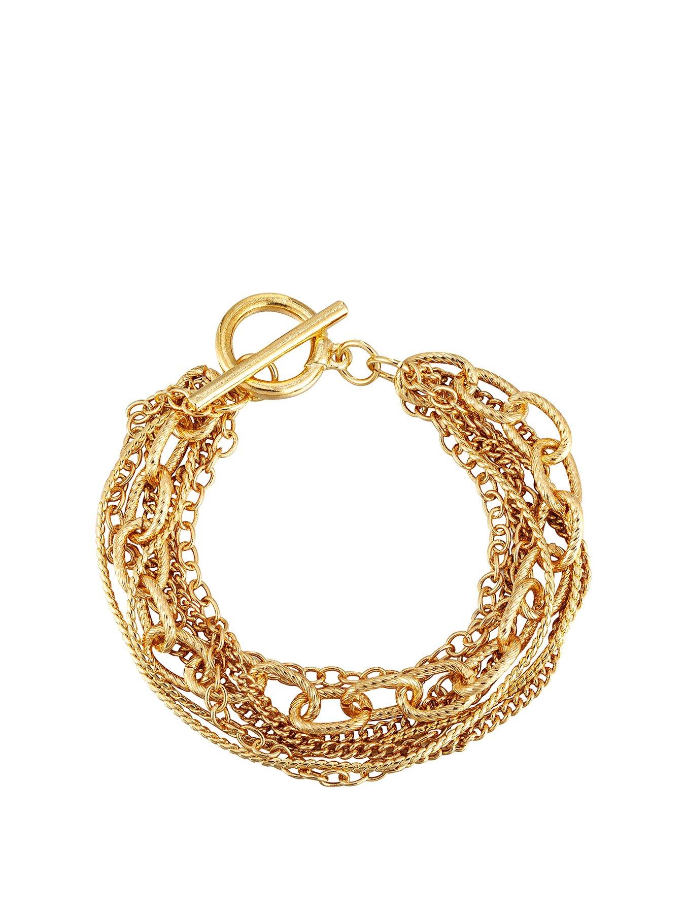 Product photograph of Gold Plated Multi Chain Bracelet from very.co.uk