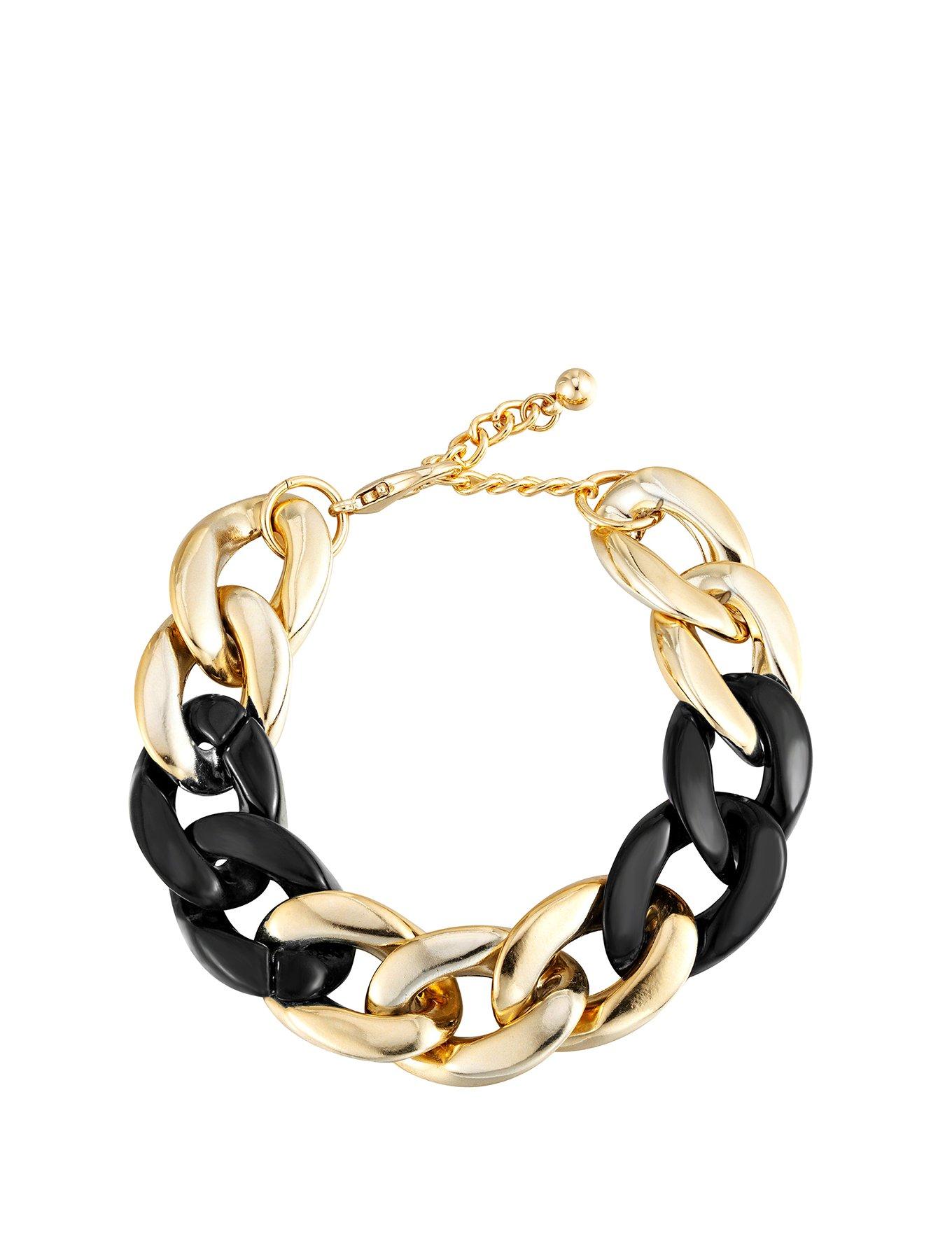 Product photograph of Gold And Black Plated Chunky Chain Statement Bracelet from very.co.uk